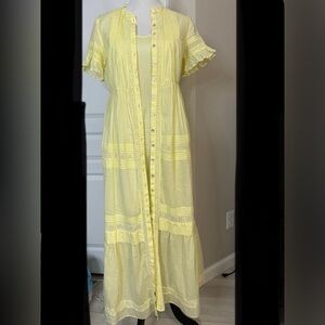 Wilfred La Boheme Yellow Dress Sz S Cotton Maxi Short Sleeve Lace Short Sleeve